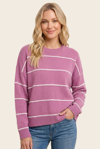 Blanket Stitch Striped Sweater