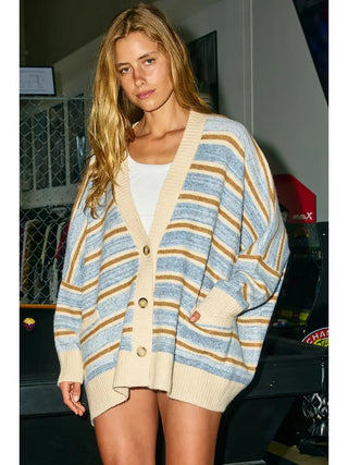 Multi-Stripe Oversized Sweater Cardigan