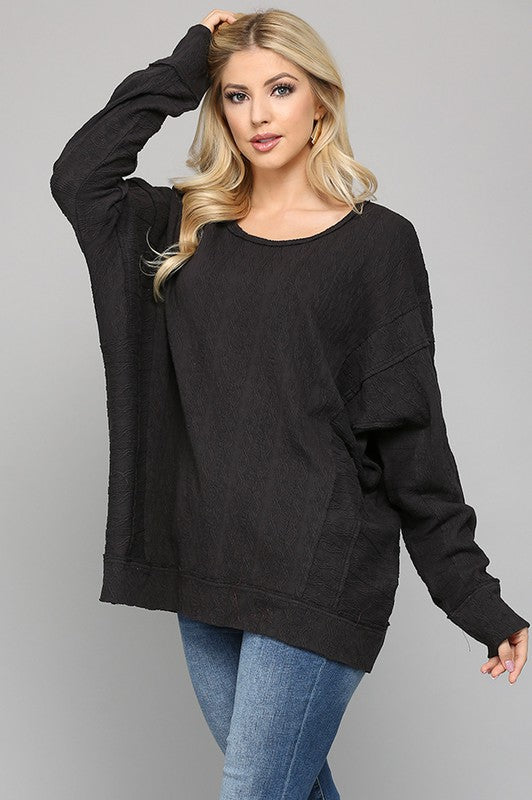 Black Dolman Textured Sweater | JQ Clothing Co.