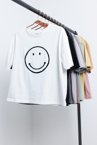 Smiley Stitched Cut Hem Tee