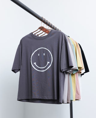 Smiley Stitched Cut Hem Tee