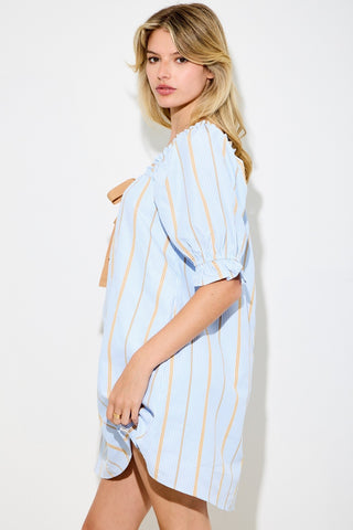 Striped Puff Sleeve Mini Dress