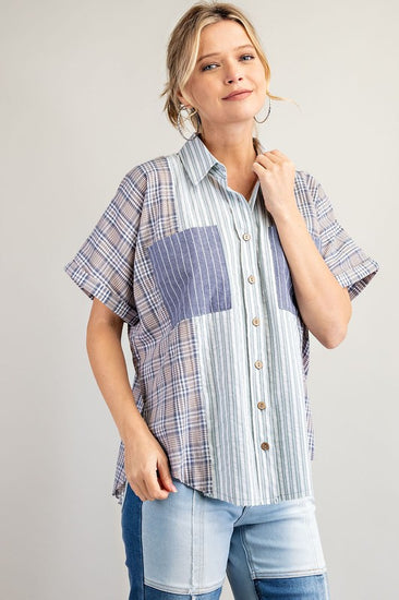 Short Sleeve Boyfriend Mixed Shirt | JQ Clothing Co.