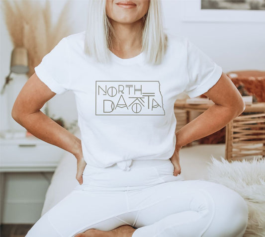 North Dakota Line Font Graphic Tee | JQ Clothing Co.