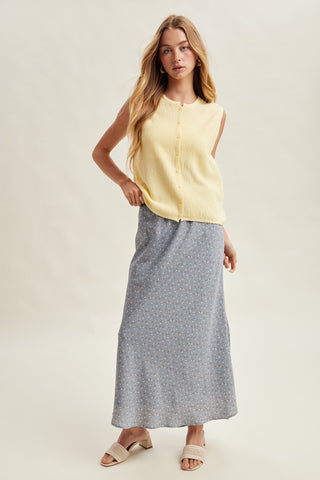 Ditsy Floral Satin Midi Skirt
