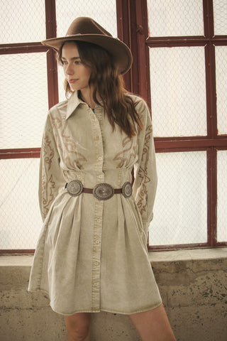 Western Embroidered Shirt Dress