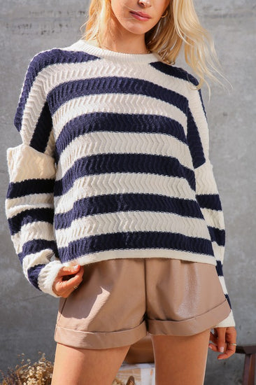 Textured Stripe Navy Sweater | JQ Clothing Co.