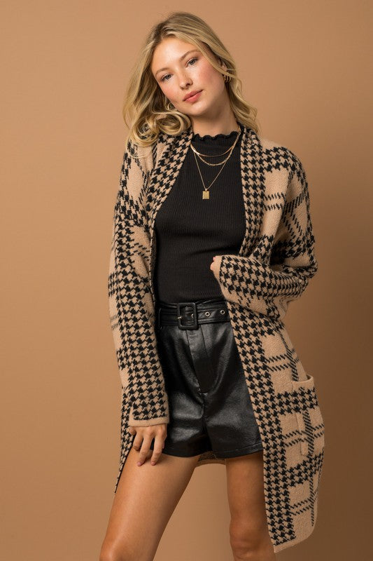 Taupe and Black Houndstooth Cardi | JQ Clothing Co.