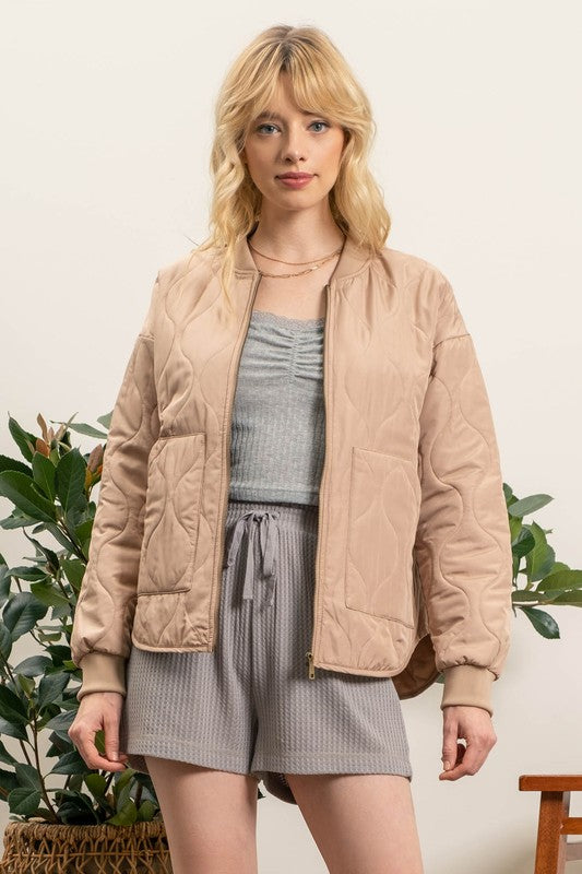 Camel Quilted Puffer Zip Jacket | JQ Clothing Co.