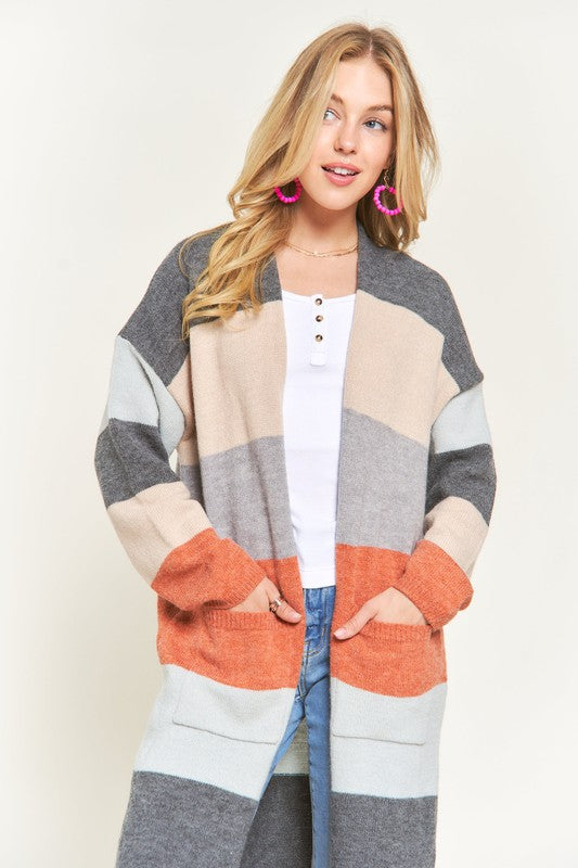 Colorblock Stripes Open Front Cardi | JQ Clothing Co.