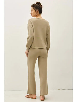 Fine Knit Boat Neck Balloon Sleeve Sweater Top