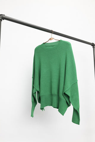 Exposed Stitching Basic Green Sweater