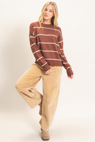 Striped Ribbed Crew Neck Sweater