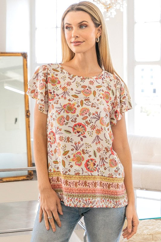 Border Printed Floral Blouse | JQ Clothing Co.