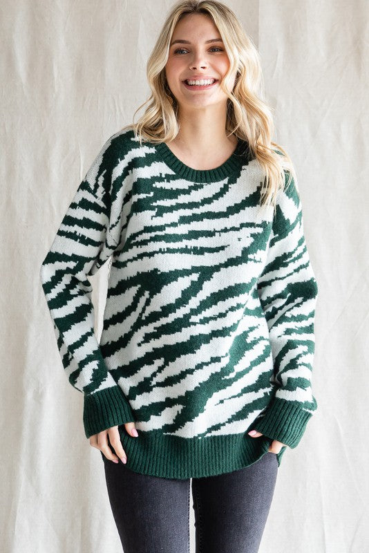 Hunter Green Zebra Knitted Sweater
