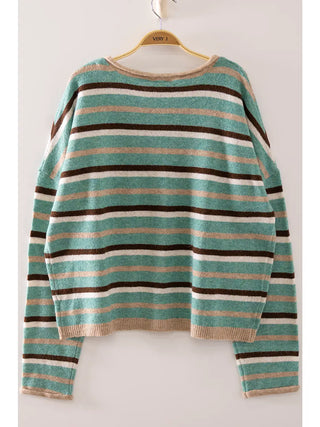 Multi Stripe Reversible Button Front Knit Cardigan