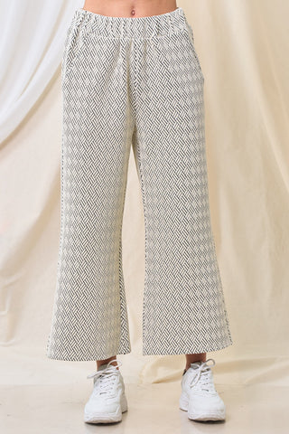 Cream/Grey Textured Cropped Wide Pant | JQ Clothing Co.