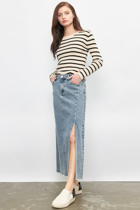 Denim Maxi Skirt w/Side Slit | JQ Clothing Co.