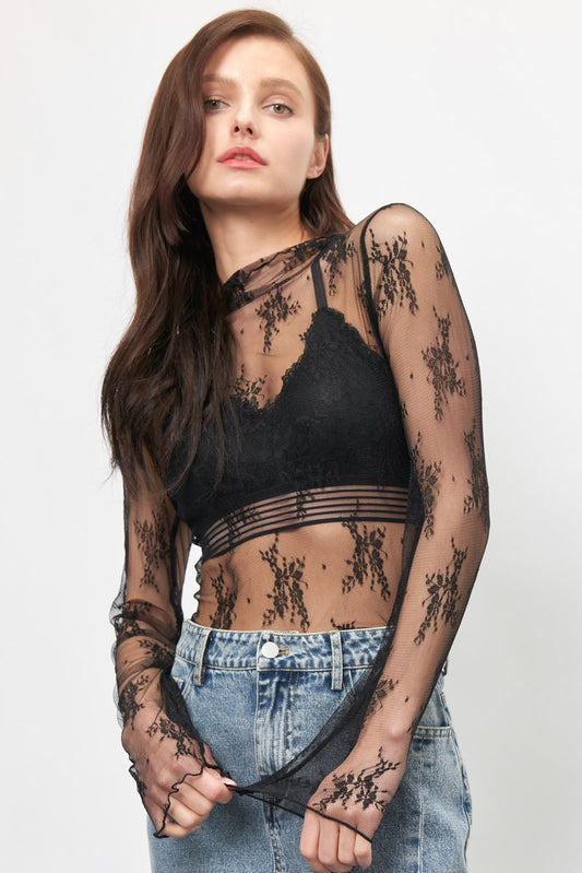 Floral Embroidery Mesh Top