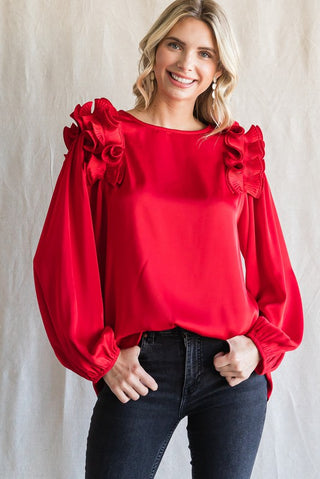 Shoulder Ruffle Detail Long Sleeve | JQ Clothing Co.