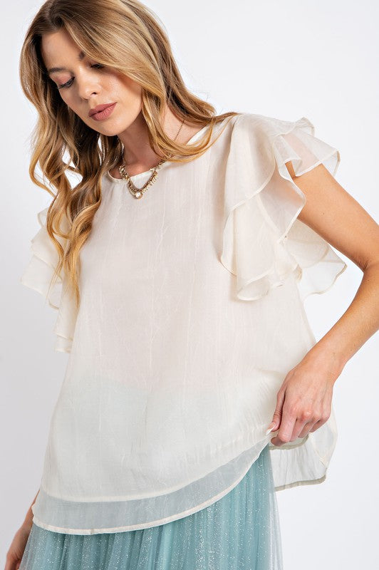 Flutter Sleeve Sheer Layered Blouse | JQ Clothing Co.