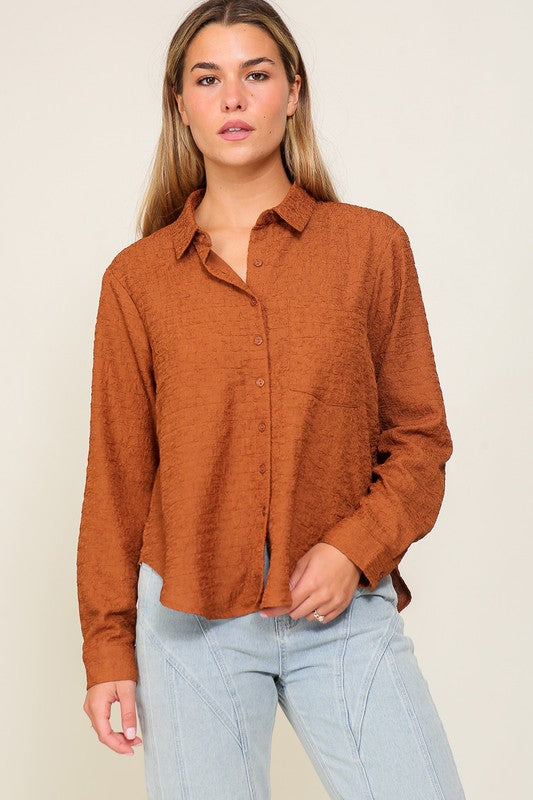 Crinkle Long Sleeve Button Down | JQ Clothing Co.