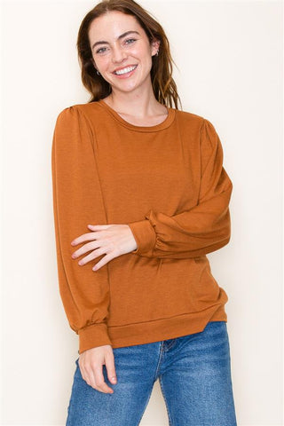 Balloon Sleeve Brown Basic Top