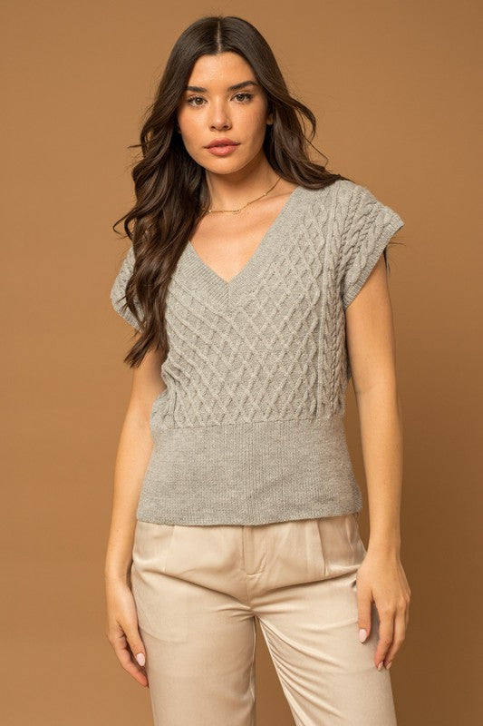 V-Neck Cable Knit Sweater Vest | JQ Clothing Co.