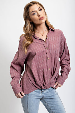 Curvy Linen Pinstripe Twisted Front Top | JQ Clothing Co.