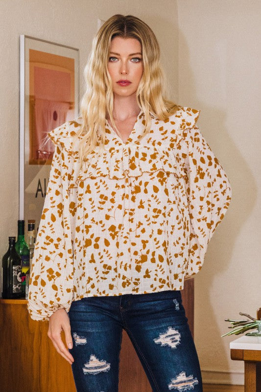Mustard Cream Combo Floral Top | JQ Clothing Co.