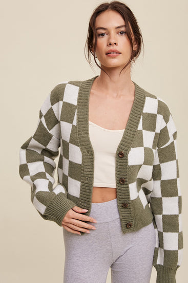 Bold Gingham Sweater Cardigan | JQ Clothing Co.