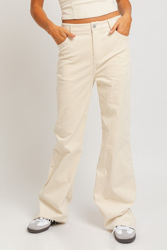 Cream Ribbed Basic Wide Leg Pant | JQ Clothing Co.