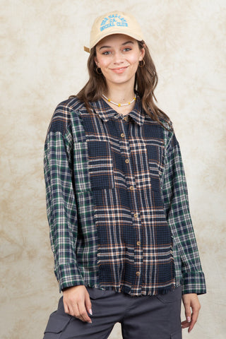 Navy Mix Contrast Flannel Plaid Shirt | JQ Clothing Co.