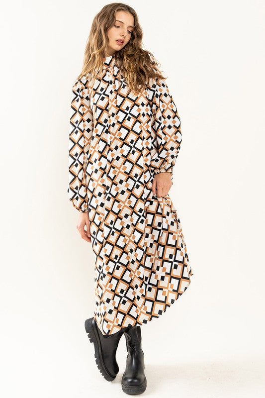 Taupe Neutrals Check Print Dress | JQ Clothing Co.