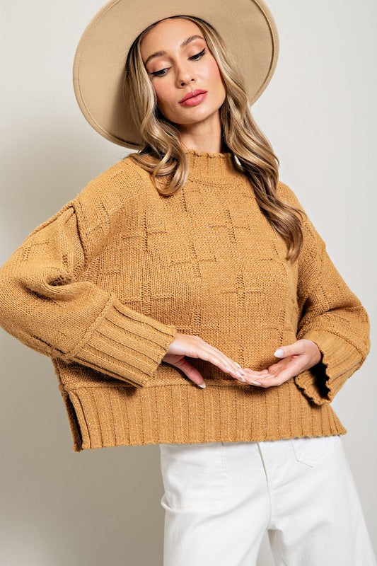 Sage and Camel Cross Oversized Knit Sweater