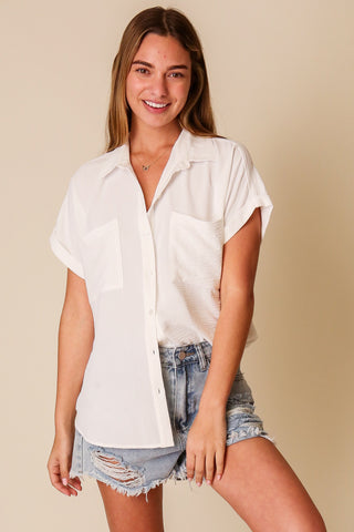 Button Down Double Pocket Collared Top