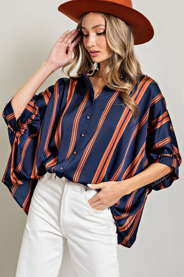 Rusty Navy Striped Oversized Top | JQ Clothing Co.