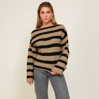 Boat Neck Striped Chunky Knit Sweater | JQ Clothing Co.