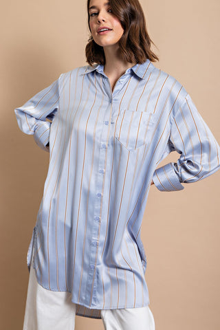 Powder Blue Striped Long Shirt | JQ Clothing Co.