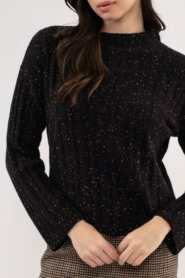 Mock Neck Black Speckle Sweater | JQ Clothing Co.