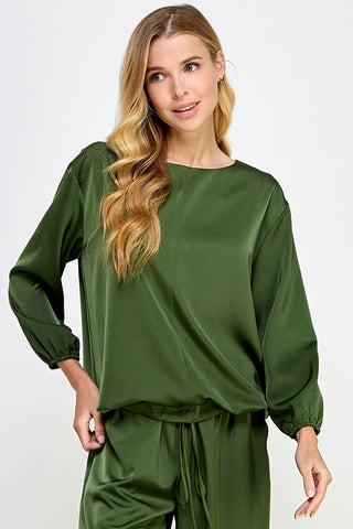 Green Satin Loose Fit Top | JQ Clothing Co.