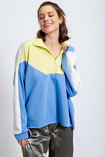 Blue Lime Terry Knit Zip-Up Pullover | JQ Clothing Co.