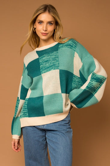 Aqua Multi Colorblock Cute Sweater | JQ Clothing Co.