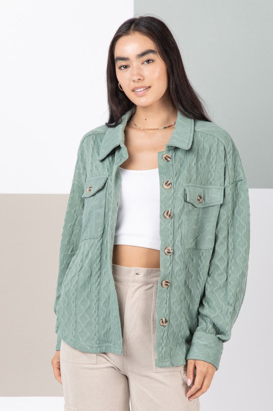 Casual Cable Knit Button Shacket