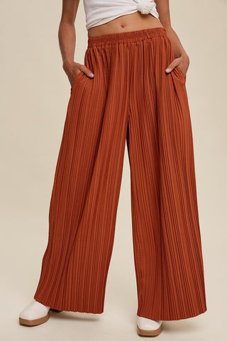 Brick Micro Pleated Wide Leg Pant | JQ Clothing Co.