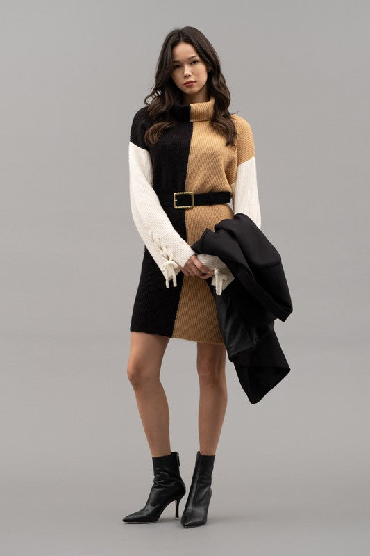 Braid Sleeve Colorblock Sweater Dress | JQ Clothing Co.