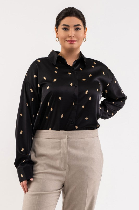 Black Spotted Satin Button Down Top | JQ Clothing Co.