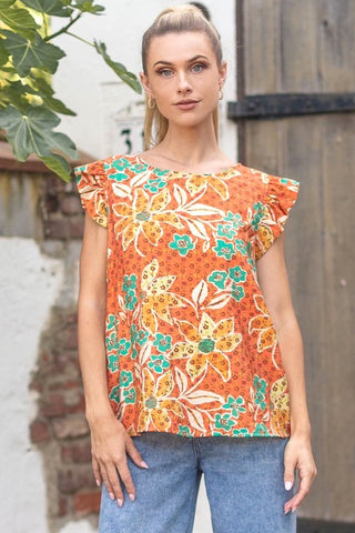 Teal Pop Orange Tank Blouse | JQ Clothing Co.