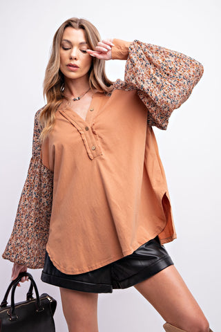 Cinnamon Mixed Fabric Top | JQ Clothing Co.