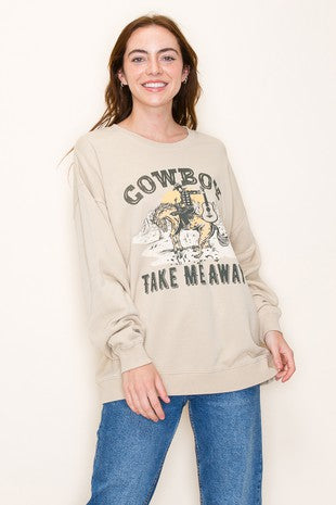 "Cowboy Take Me Away" Washed Graphic Sweatshirt